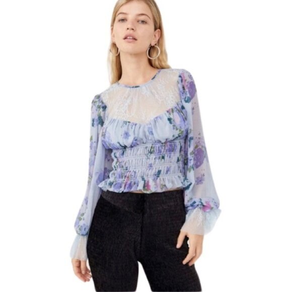 Free People Daphne Blouse Top Floral Lace‎ & Sheer Romantic - Picture 2 of 9